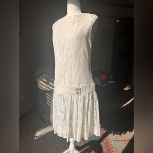 Vintage White Lace Drop Waist Dress Sixties Flapper Revival